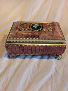 2/30$ Vintage Red and Gold Ornate Footed Trinket Box